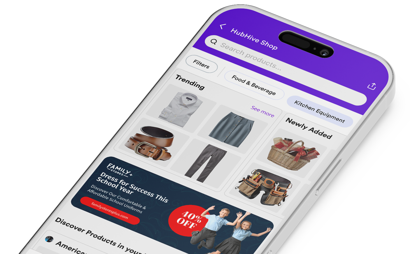 HubHive Shop mobile interface